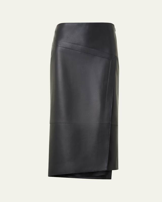 Asymmetric Trapezoid Nappa Leather Midi Skirt